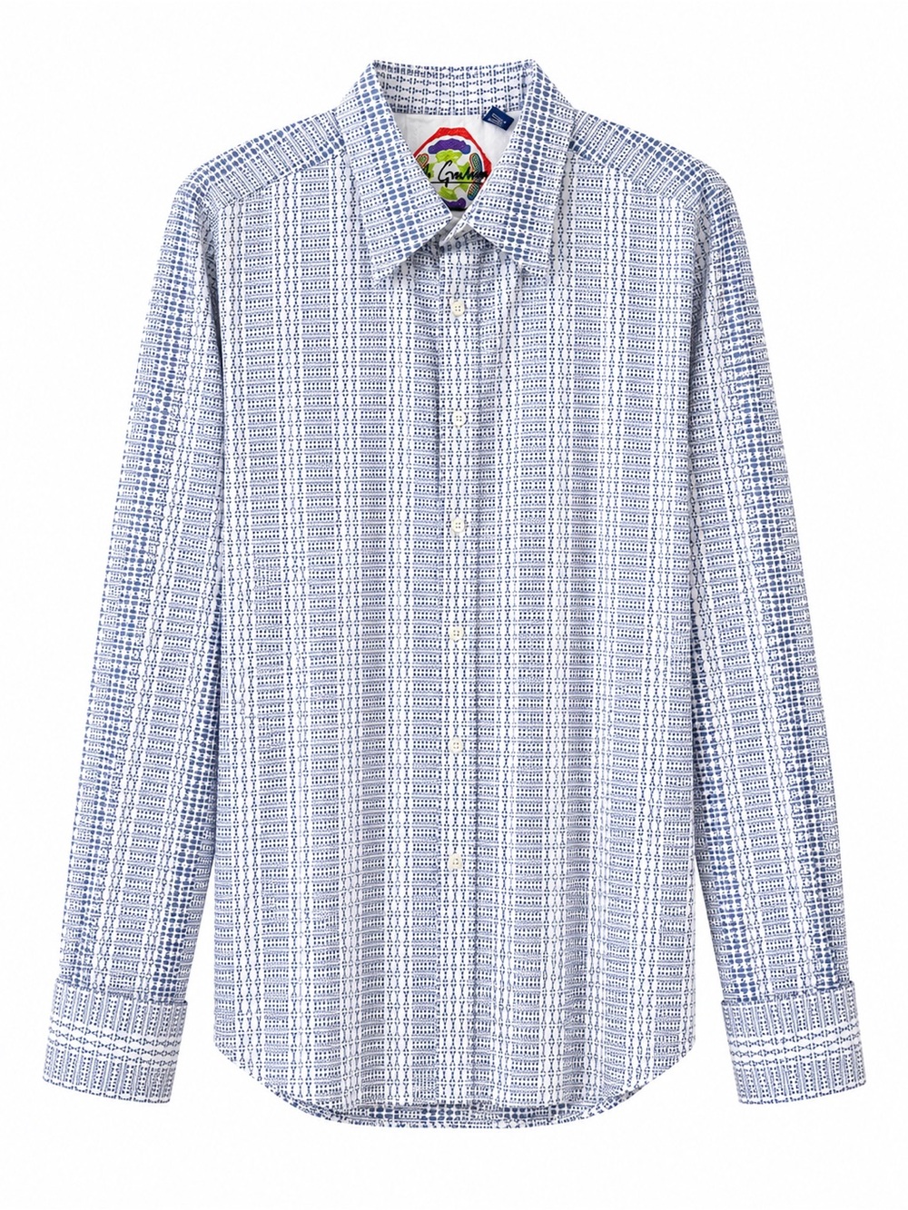 Robert Graham Blue Geometric Flip Cuff Button Shirt 2XL